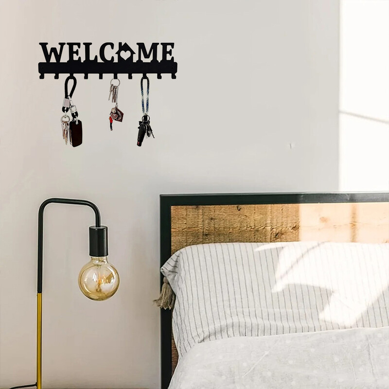 Držač ključeva Metalni držač ključeva Dekorativni zidni nosač DOBRODOŠLI Dizajn Stilski stalak za ključeve Zidni stalak za kapute Kuke za vješanje