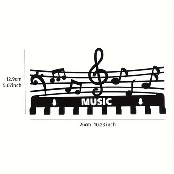 Iron Music Note Storage Rack Μαύρα μπρελόκ και ράφι για παλτό, κομψή δημιουργική διακόσμηση τοίχου για χρήση σε εσωτερικούς χώρους