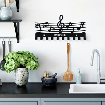 Iron Music Note Storage Rack Μαύρα μπρελόκ και ράφι για παλτό, κομψή δημιουργική διακόσμηση τοίχου για χρήση σε εσωτερικούς χώρους