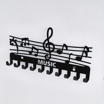 Iron Music Note Storage Rack Μαύρα μπρελόκ και ράφι για παλτό, κομψή δημιουργική διακόσμηση τοίχου για χρήση σε εσωτερικούς χώρους