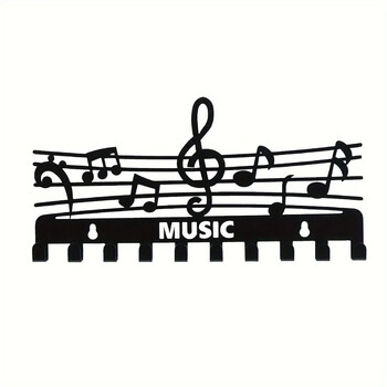 Iron Music Note Storage Rack Μαύρα μπρελόκ και ράφι για παλτό, κομψή δημιουργική διακόσμηση τοίχου για χρήση σε εσωτερικούς χώρους