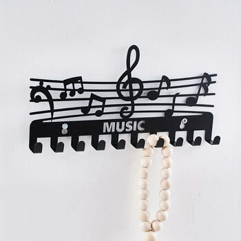 Iron Music Note Storage Rack Μαύρα μπρελόκ και ράφι για παλτό, κομψή δημιουργική διακόσμηση τοίχου για χρήση σε εσωτερικούς χώρους