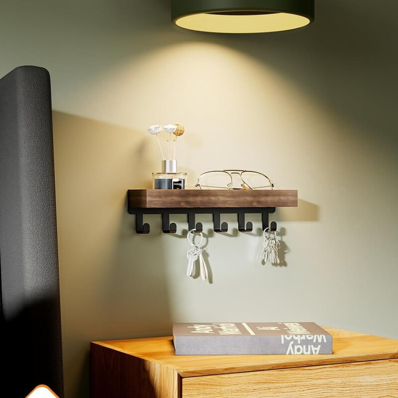 Stalak za skladištenje na zidu, Drvena plutajuća polica Držač za biljke Tuš Caddy Držač za kozmetičku organizaciju, Vješalice za ključeve Ključ za uređenje doma