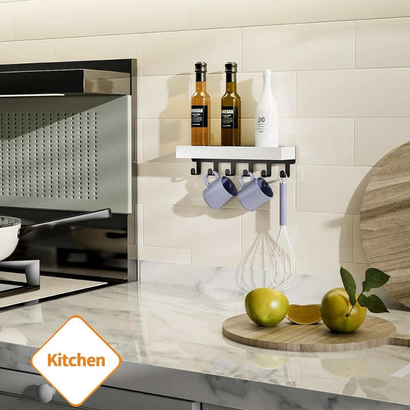 Stalak za skladištenje na zidu, Drvena plutajuća polica Držač za biljke Tuš Caddy Držač za kozmetičku organizaciju, Vješalice za ključeve Ključ za uređenje doma