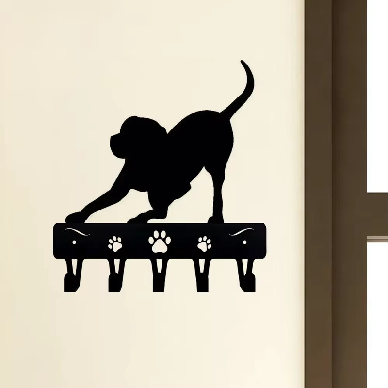 1kom Razigrani Pup zidni stalak za ključeve i vješalica za povodac za pse - Metalna umjetnička željezna izrada Zidna vješalica za kapute Željezna umjetnost, vješalica za kapute