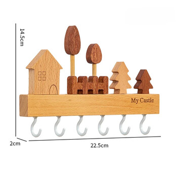 Δημιουργική ξύλινη επιτοίχια σχάρα αποθήκευσης κλειδιών με 6 γάντζους οργάνωση κλειδιών τοίχου, διακόσμηση σπιτιού για διάδρομο εισόδου