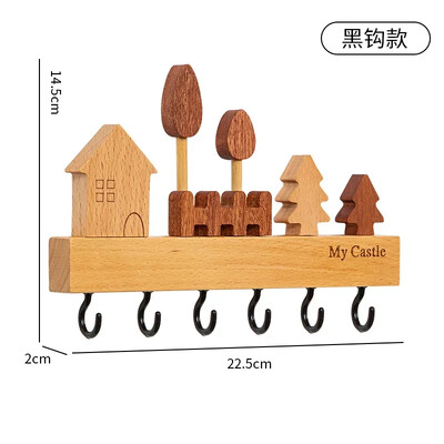 Творчески дървен стенен стелаж за съхранение на ключове с 6 куки Органайзер за ключове за стена, домашен декор за антрето коридор