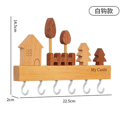 Творчески дървен стенен стелаж за съхранение на ключове с 6 куки Органайзер за ключове за стена, домашен декор за антрето коридор