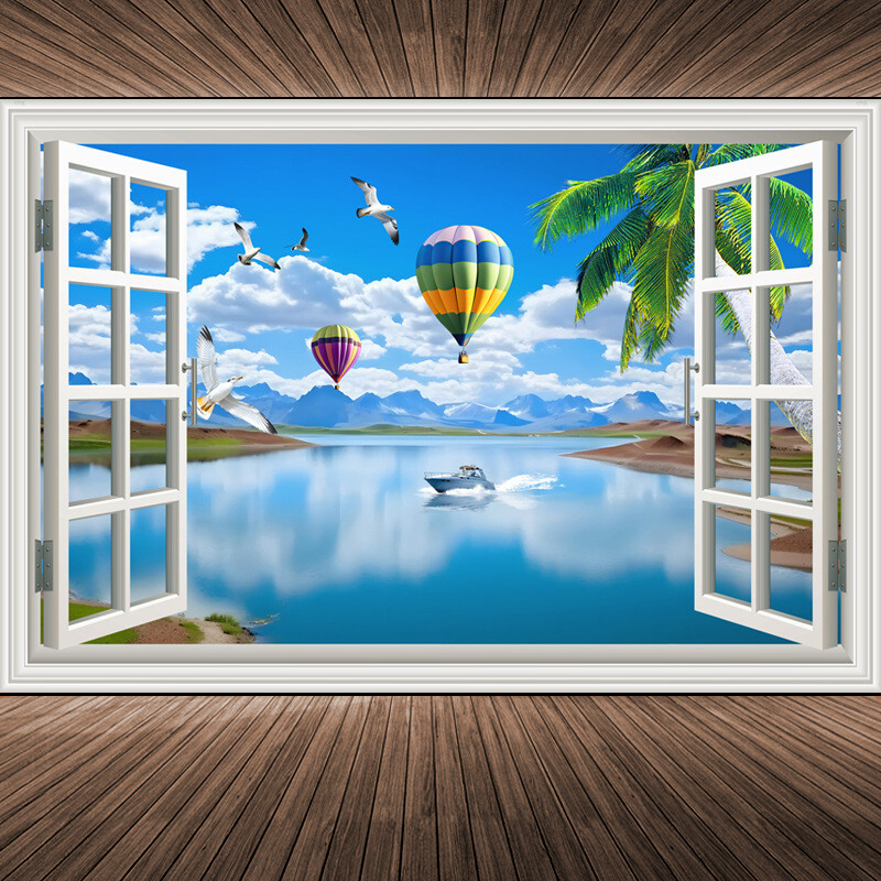Nordijska 3D tapeta mural lažni prozor pejzažna slika dnevna soba topla i romantična sofa pozadinska zidna naljepnica ukrasna slika