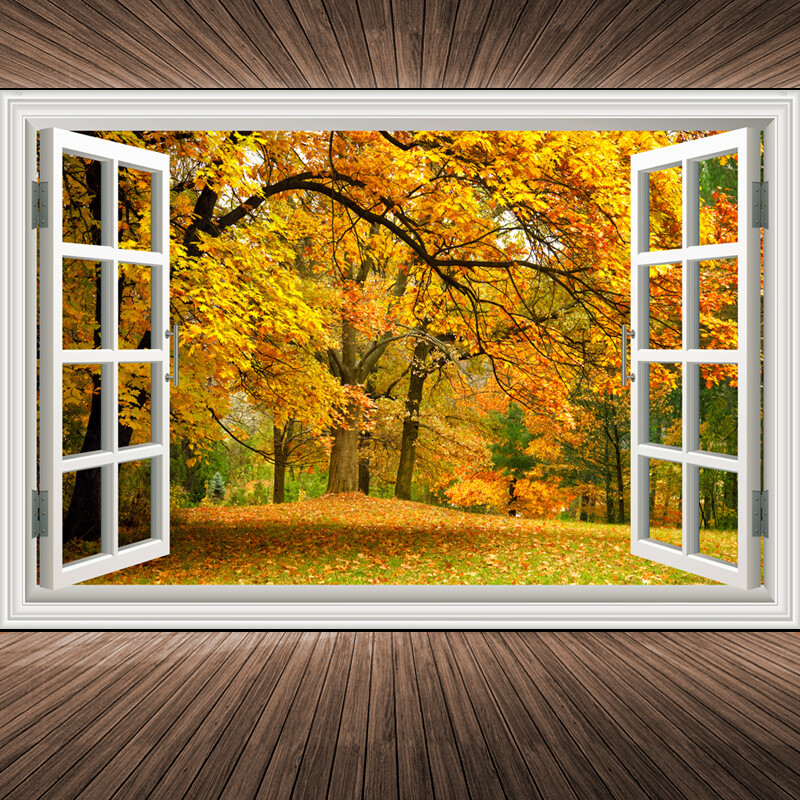 Nordijska 3D tapeta mural lažni prozor pejzažna slika dnevna soba topla i romantična sofa pozadinska zidna naljepnica ukrasna slika
