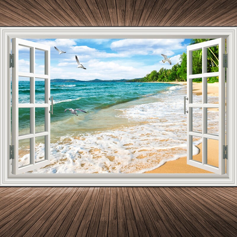 Nordijska 3D tapeta mural lažni prozor pejzažna slika dnevna soba topla i romantična sofa pozadinska zidna naljepnica ukrasna slika