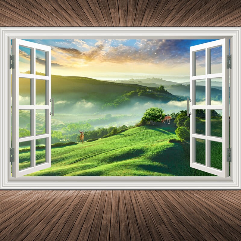 Nordijska 3D tapeta mural lažni prozor pejzažna slika dnevna soba topla i romantična sofa pozadinska zidna naljepnica ukrasna slika