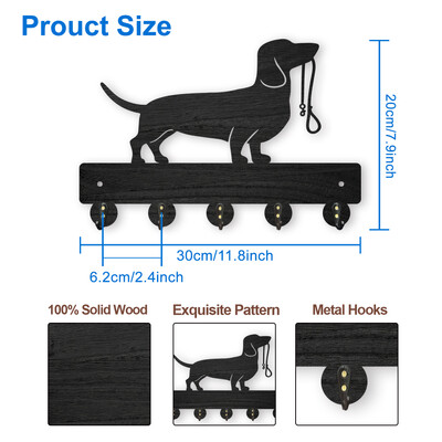 Medinė sieninė kabykla, 11,8 × 8 colių „Wolf Forest“ raktų laikiklis sieniniam paltų kabyklai „Wolf Key Hook 5“ lydinio kabliukai „Animal Theme“