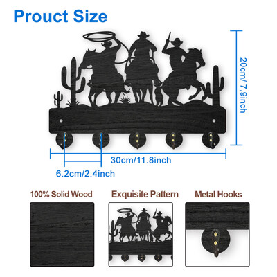 Medinė sieninė kabykla, 11,8 × 8 colių „Wolf Forest“ raktų laikiklis sieniniam paltų kabyklai „Wolf Key Hook 5“ lydinio kabliukai „Animal Theme“