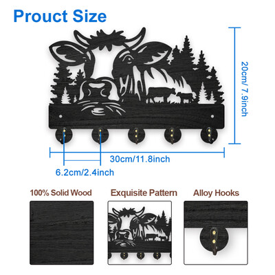 Medinė sieninė kabykla, 11,8 × 8 colių „Wolf Forest“ raktų laikiklis sieniniam paltų kabyklai „Wolf Key Hook 5“ lydinio kabliukai „Animal Theme“