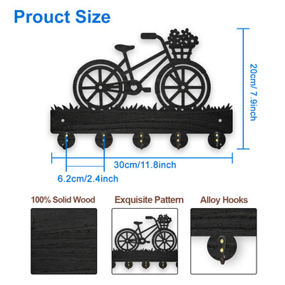 Medinė sieninė kabykla, 11,8 × 8 colių „Wolf Forest“ raktų laikiklis sieniniam paltų kabyklai „Wolf Key Hook 5“ lydinio kabliukai „Animal Theme“