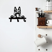 Vokiečių aviganio portretinis sieninis kabliukas Lengvai montuojamas juodo metalo raktų ir pavadėlio laikiklis su 3 kabliukais sodo ir namų tvarkymui