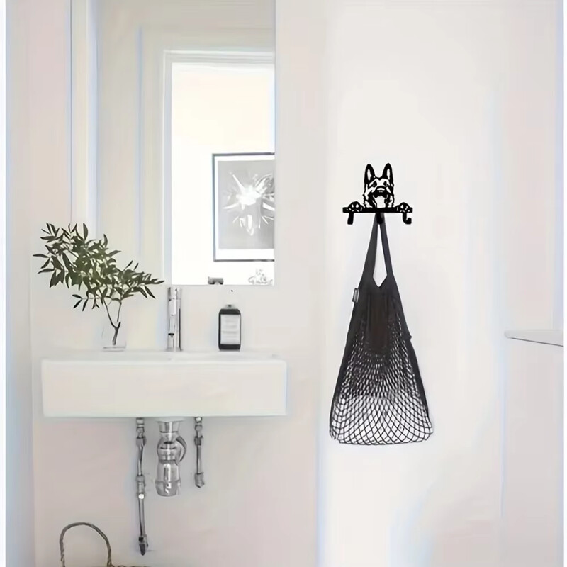 Vokiečių aviganio portretinis sieninis kabliukas Lengvai montuojamas juodo metalo raktų ir pavadėlio laikiklis su 3 kabliukais sodo ir namų tvarkymui