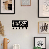 Raktų laikiklis sienelė 1vnt Love with Dog Paw #2 Raktų kabykla ir šunų pavadėlio laikiklis Metalinis sieninis piešinys Sieniniai kabliukai raktų pakabos kabliukai