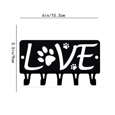 Raktų laikiklis sienelė 1vnt Love with Dog Paw #2 Raktų kabykla ir šunų pavadėlio laikiklis Metalinis sieninis piešinys Sieniniai kabliukai raktų pakabos kabliukai