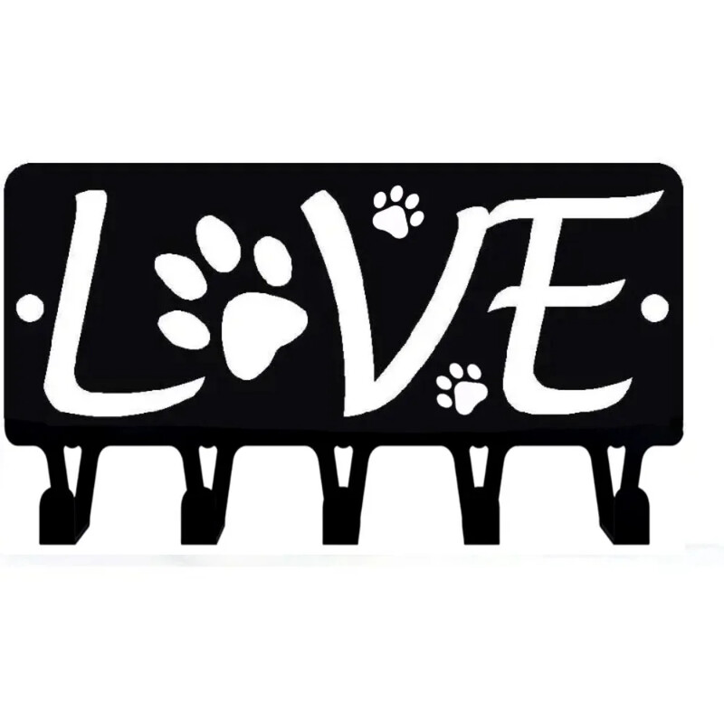 Raktų laikiklis sienelė 1vnt Love with Dog Paw #2 Raktų kabykla ir šunų pavadėlio laikiklis Metalinis sieninis piešinys Sieniniai kabliukai raktų pakabos kabliukai