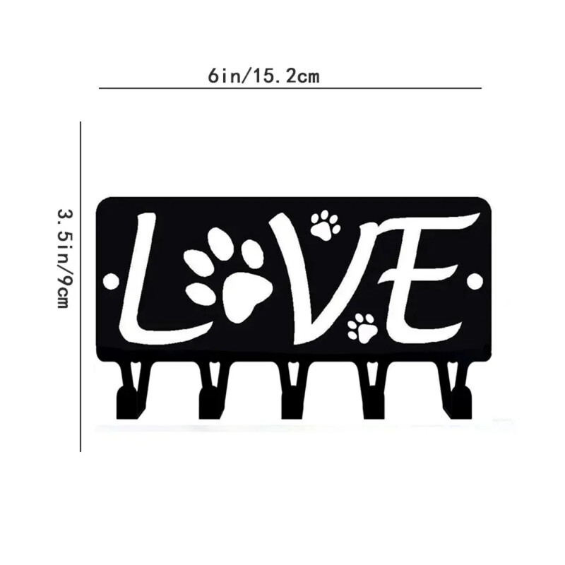 Raktų laikiklis sienelė 1vnt Love with Dog Paw #2 Raktų kabykla ir šunų pavadėlio laikiklis Metalinis sieninis piešinys Sieniniai kabliukai raktų pakabos kabliukai