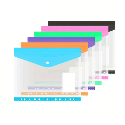 6 kom prozirnih plastičnih vrećica za dokumente - prikladno za 2/3/4 prstenaste vrećice za dokumente, uredske vrećice za dokumente, šest boja/set (otvorene vodoravno)
