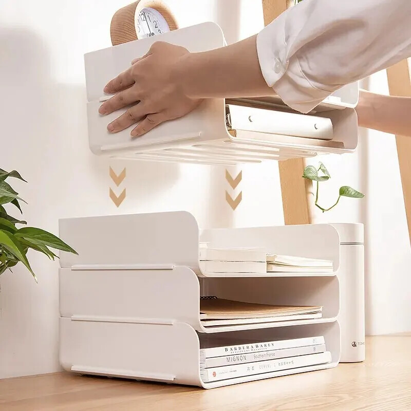 2PC Višenamjenska jednostavna kutija za pohranu, čvrsta kutija za pohranu koja se može slagati na jednu radnu površinu Datoteka za ladicu za dokumente Organizator Vodoravna datoteka veličine A4