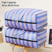 Suure mahutavusega liikuv hoiukott Kokkupandav triibuline tekk tekk pakikott tõmblukuga pagasikott Vastupidav riidekapi korraldaja käsikäekott