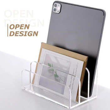 Acrylic Mail Organizer File Sorters for Desk 3-Section Laddered Desktop Vertical Holder Desk Organizer Workspace Organizer