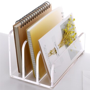 Acrylic Mail Organizer File Sorters for Desk 3-Section Laddered Desktop Vertical Holder Desk Organizer Workspace Organizer