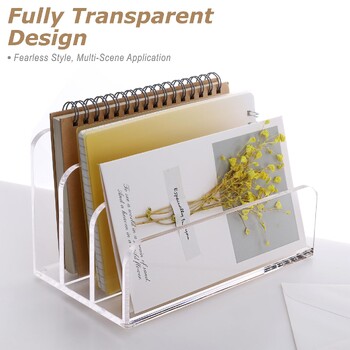 Acrylic Mail Organizer File Sorters for Desk 3-Section Laddered Desktop Vertical Holder Desk Organizer Workspace Organizer