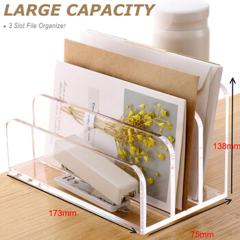 Acrylic Mail Organizer File Sorters for Desk 3-Section Laddered Desktop Vertical Holder Desk Organizer Workspace Organizer