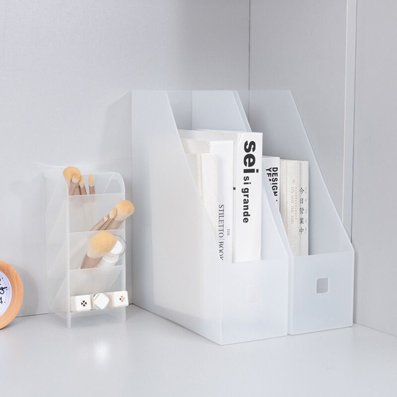INS Style Сгъваема кутия за съхранение на файлове Настолен органайзер PP пластмасов държач за документи Кутия за съхранение на различни предмети Училищни офис консумативи