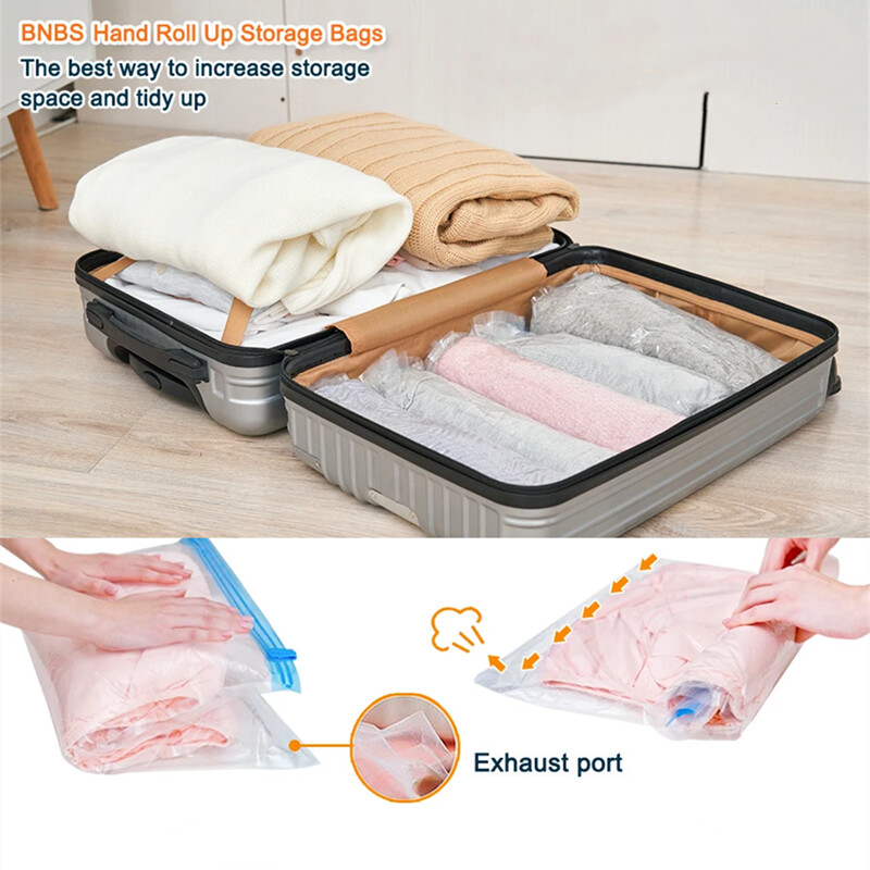 6 gab ceļojumu kompresijas somas Garderobes Bagāžas Vietas taupīšanas somas koferu iesaiņošanai Sarullējams gaisa vakuuma maiss