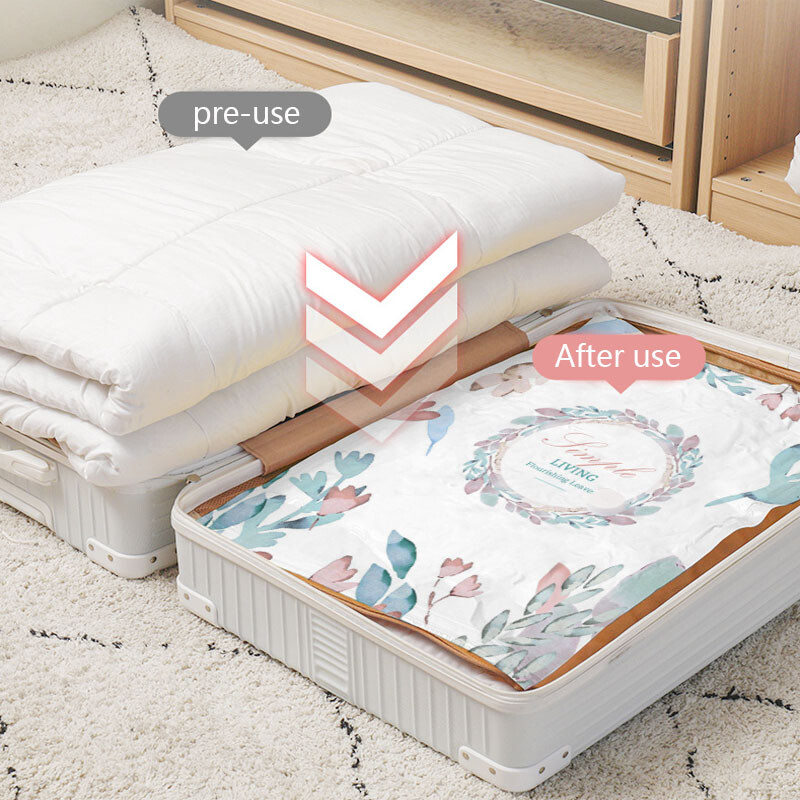 1 gab vakuuma kompresijas maisiņš, čemodānu uzglabāšanas soma, dūnu jaka un segas saraušanās maisiņš, drēbju skapja apģērbu organizatora soma