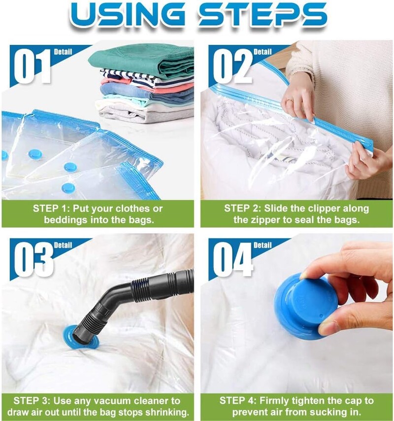 Вакуумни торби за спестяване на пространство с ръчна помпа, компресирани за дрехи, удобни артикули, одеяла
