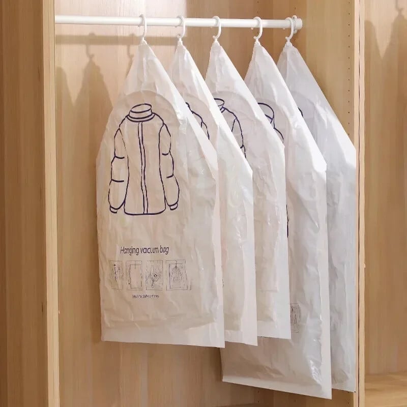 1/3 vnt pakabinamas vakuuminis laikymo maišelis Sandarinimo drabužių krepšiai kostiumams, paltams ar striukėms, spintos tvarkyklė, užtrauktuku užsegamas krepšys