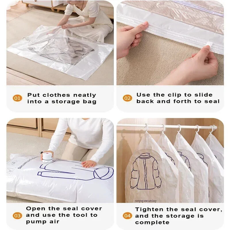 1/3 vnt pakabinamas vakuuminis laikymo maišelis Sandarinimo drabužių krepšiai kostiumams, paltams ar striukėms, spintos tvarkyklė, užtrauktuku užsegamas krepšys