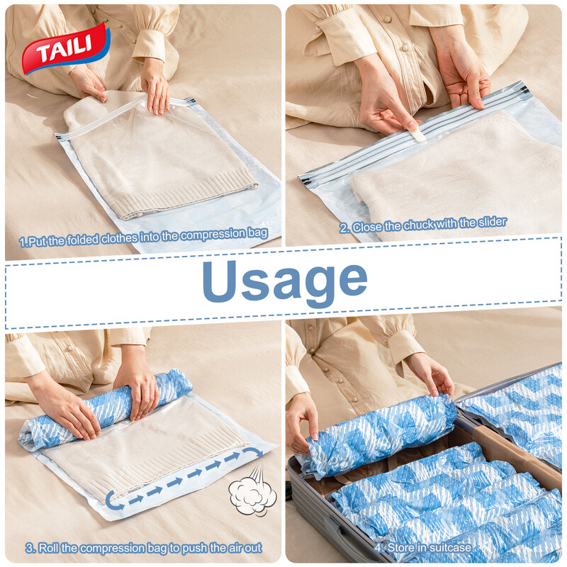 TAILI 10vnt permatomų drabužių vakuuminis laikymo krepšys sulankstomas antklodės drabužiams laikymo krepšys Kelioninis erdvę taupantis vakuuminis laikymo krepšys