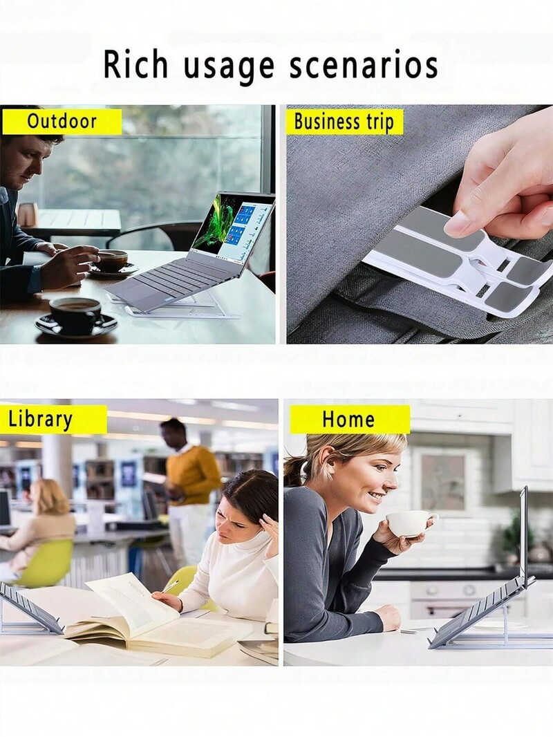 Stalak za prijenosno računalo, ergonomski prijenosni plastični stalak za iPad i telefon s 10 brzina, pogodan za prijenosno računalo, ured, spavaća soba, radna soba i putovanja