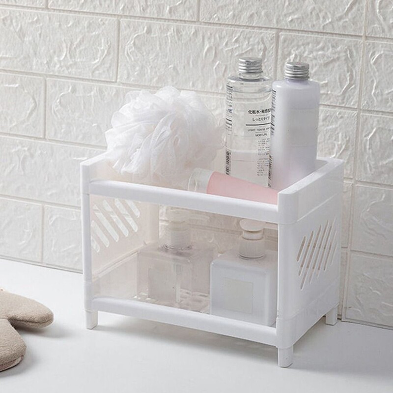 Dvoslojni stolni stalak za pohranu, plastična polica za pohranu velikog kapaciteta, višenamjenski držač za pisaći pribor