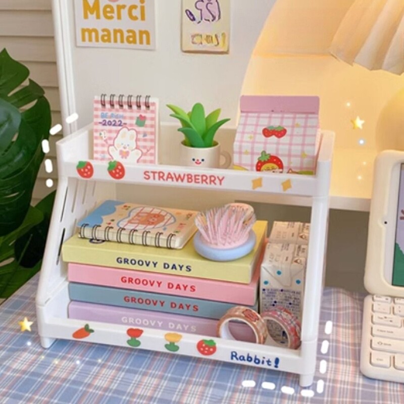 Dvoslojni stolni stalak za pohranu, plastična polica za pohranu velikog kapaciteta, višenamjenski držač za pisaći pribor