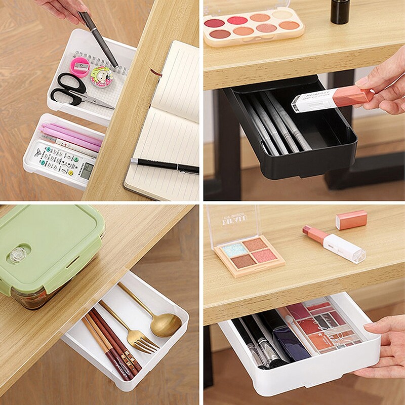 Skrivena samoljepljiva ladica za pohranu Skrivena ispod stola Ladica za pribor za šminku Uredska kutija ispod ladice Organizator za sitnice