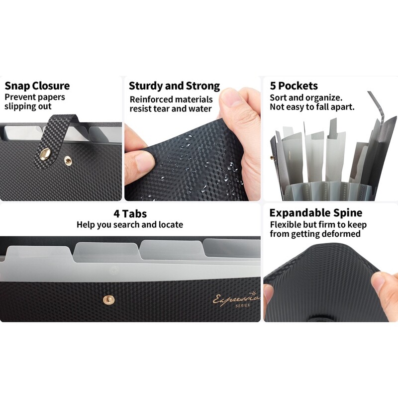 Dosar extensibil pentru fișiere, 5 dosare de buzunar pentru documente, organizator portabil de hârtie pentru rechizite de birou școlare, dimensiune A4
