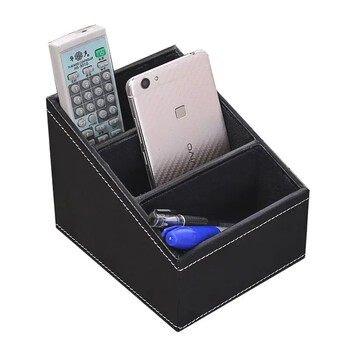 PU Δερμάτινη θήκη τηλεχειριστηρίου Desktop Organizer Κουτί αποθήκευσης για Οδηγός τηλεόρασης Ταχυδρομείο Τηλέφωνο γραφείου Δικτυωτό πλέγμα καλλυντικών στυλό