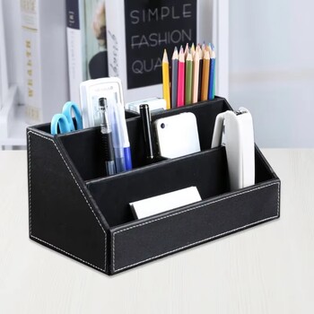 PU Δερμάτινη θήκη τηλεχειριστηρίου Desktop Organizer Κουτί αποθήκευσης για Οδηγός τηλεόρασης Ταχυδρομείο Τηλέφωνο γραφείου Δικτυωτό πλέγμα καλλυντικών στυλό