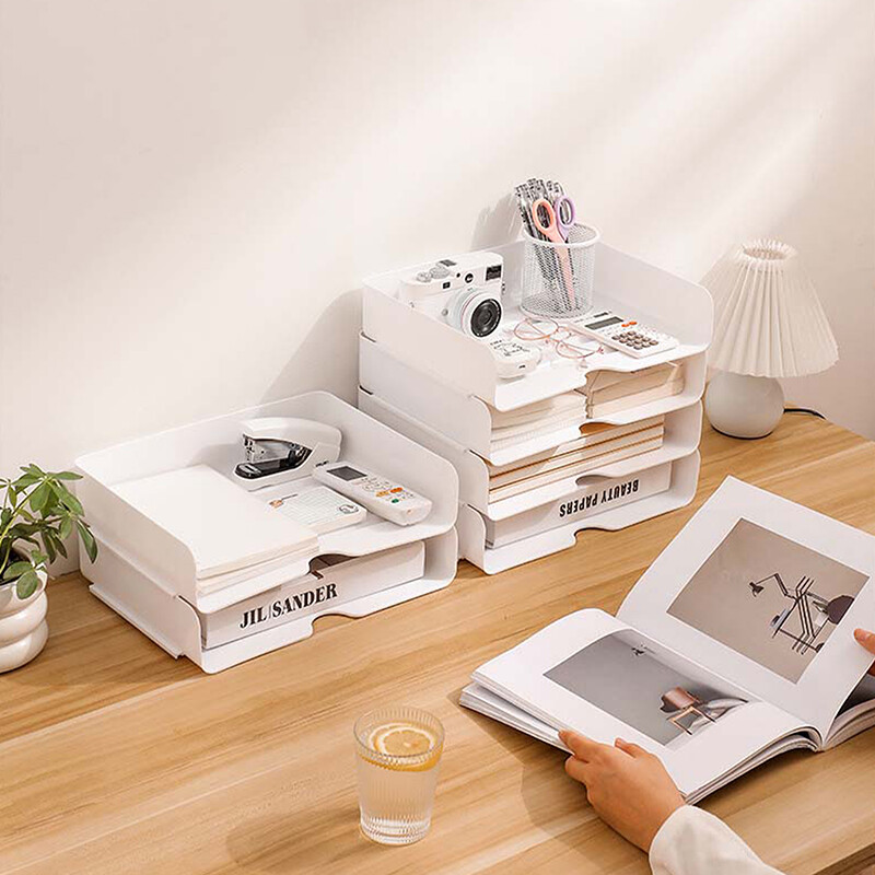 Papetarie Tava pentru fișiere de birou Suport durabil pentru cărți de birou Suport de hârtie stivuit Raft din plastic A4 Organizator de documente