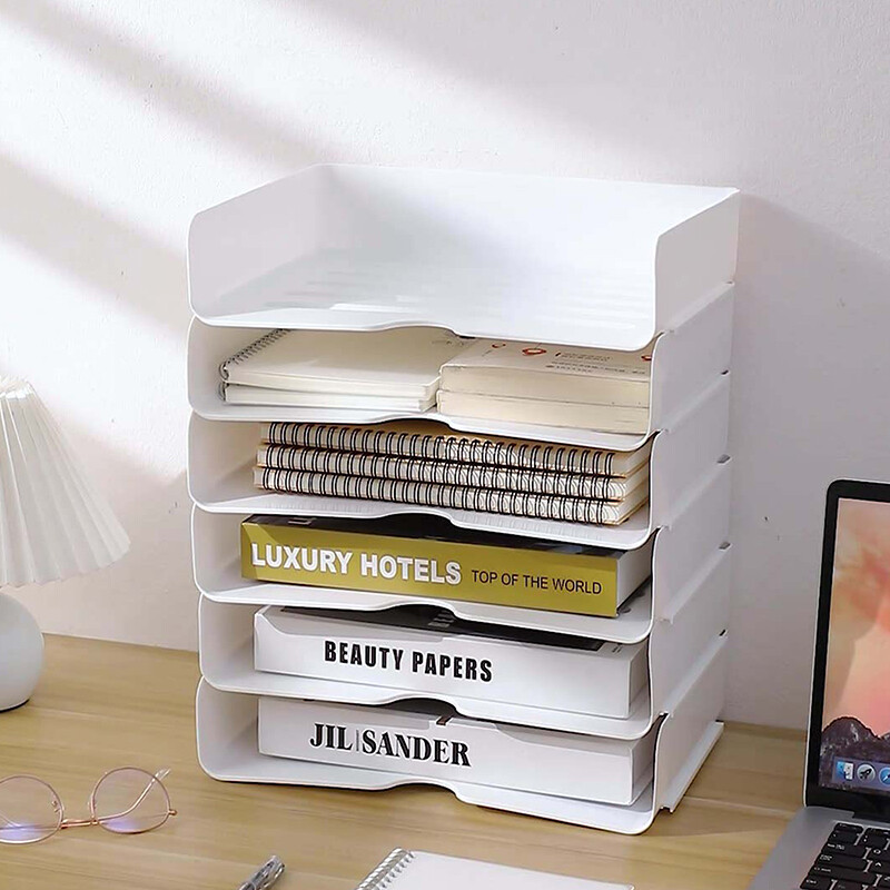 Papetarie Tava pentru fișiere de birou Suport durabil pentru cărți de birou Suport de hârtie stivuit Raft din plastic A4 Organizator de documente