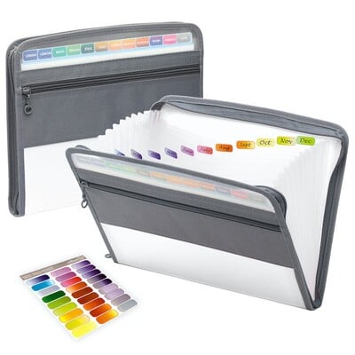 Organizator de fișiere pentru acordeon cu fermoar sigur, dosar de fișiere extensibil cu 13 buzunare cu husă frontală pentru creion, rechizite școlare de birou
